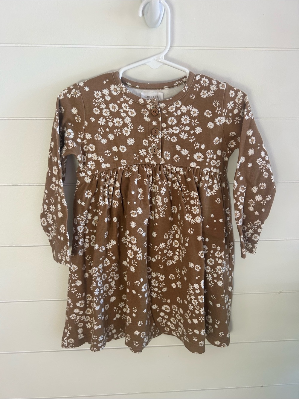Jamie Kay Brown Floral Long Sleeve Dress with White Print